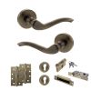 Old English Warwick Door Handle Pack (Euro Lock Set - 2.5" CE Sashlock, 4" Slim Knuckle Hinges x2) - Antique Brass
