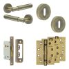 Complete Bloom Door Handle Pack - Sashlock - Antique Brass - 65mm / 4-inch Hinges - JE-B7A8-AB
