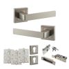 STATUS Montana Door Handle Pack (Euro Lock Set - 3" CE Sashlock, 4" Fire Rated Hinges x3) - Satin Nickel