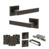 STATUS Montana Door Handle Pack (Bathroom Set - 3" CE Bathroom Lock, 4" Fire Rated Hinges x3) - Urban Dark Bronze