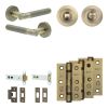 Complete Venice Door Handle Pack - Heavy Duty Tubular Bathroom (Standard Thumb Turn) - Antique Brass - 102mm / 3-inch Hinges - JE-F32B3-AB
