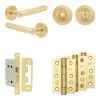 Complete Bari Door Handle Pack - Bathroom Lock (Standard Thumb Turn) - Satin Brass - 65mm / 3-inch Hinges - JE-D5B3-SB