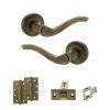 Old English Warwick Door Handle Pack (Latch Set - 3" CE Latch, 4" Slim Knuckle Hinges x2) - Matt Antique Brass