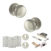 Old English Harrogate Door Knob Pack (Lock Set - 3" Latch & Deadlock, 4" Fire Rated Hinges x3) - Satin Nickel