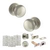 Old English Harrogate Door Knob Pack (Bathroom Set - 3" Deadbolt, 4" Fire Rated Hinges x3) - Satin Nickel