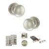 Old English Harrogate Door Knob Pack (Lock Set - Horizontal Bathlock, 4" Slim Knuckle Hinges x2) - Polished Nickel