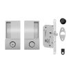 AGB Wave Flush Pocket Door Handle & Bathroom Lock Set - Satin Chrome
