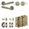 Complete Bloom Door Handle Pack - Heavy Duty Tubular Bathroom (Plain Thumb Turn) - Antique Brass - 76mm / 3-inch Hinges - JE-B31B2-AB
