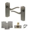 Old English Warwick Door Handle Pack (Latch Set - 2.5" CE Latch, 4" Fire Rated Hinges x3) - Matt Gun Metal