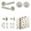 Complete Bloom Door Handle Pack - Heavy Duty Tubular Bathroom (Standard Thumb Turn) - Satin Nickel - 64mm / 4-inch Hinges - JE-B30A3-SN