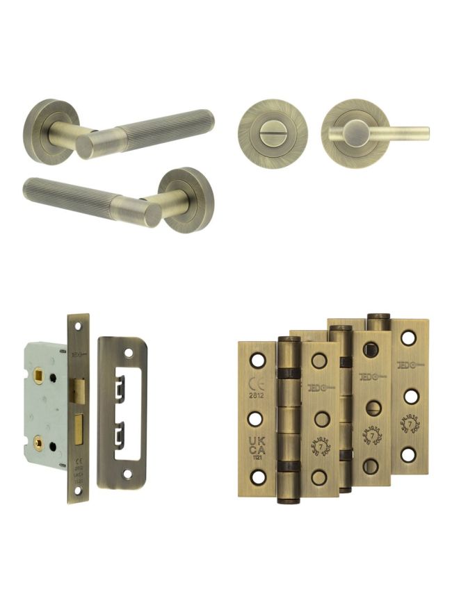 Complete Venice Door Handle Pack - Bathroom - Antique Brass - By Frelan Hardware - JE-F5B2-AB