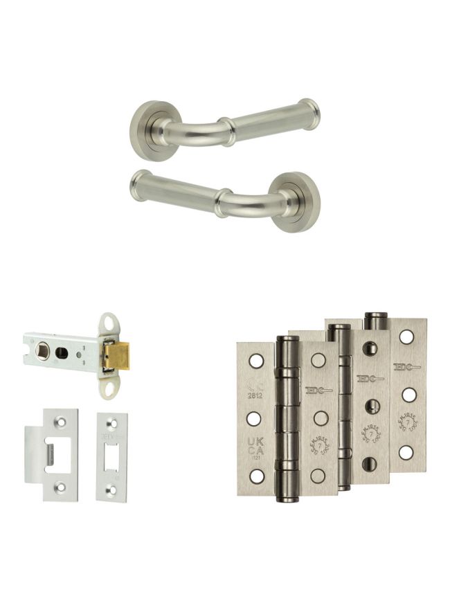 Complete Classic Door Handle Pack - Heavy Duty Latch - Satin Nickel - 76mm / 3-inch Hinges - JE-A21B-SN