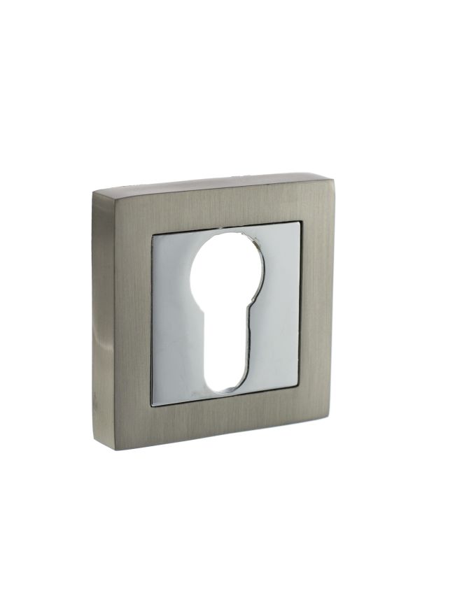 STATUS Euro Escutcheons on S4 Square Rose - Satin Nickel/Polished Chrome (Pair)