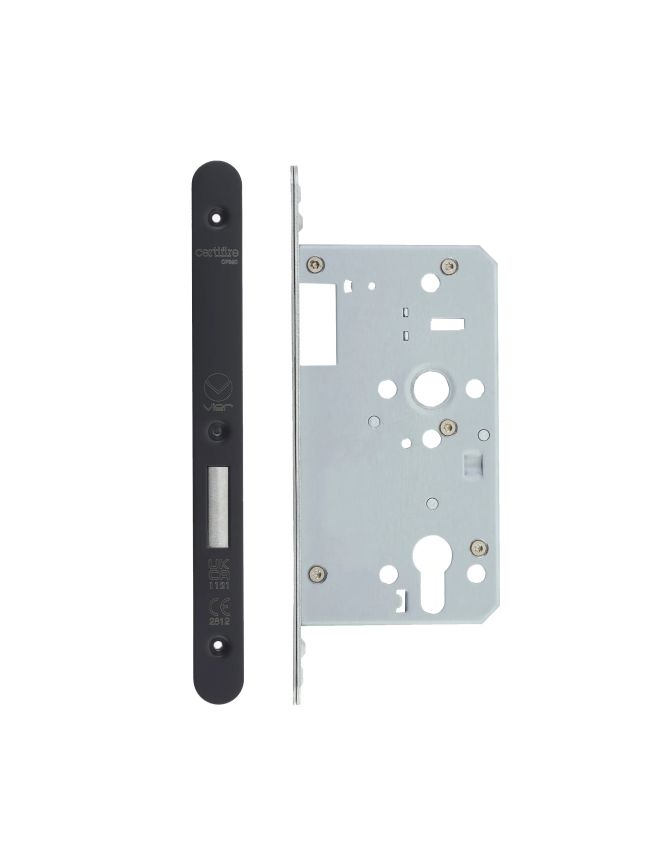 Zoo Hardware Din Euro Deadlock- Backset 60mm - 2 Pc Forend - Radius - PVDBLK - Single Throw - Black