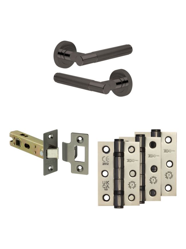 Complete Venice Door Handle Pack - Internal Doors - Black Nickel - 76mm / 3-inch Hinges - JE-F3B-BN