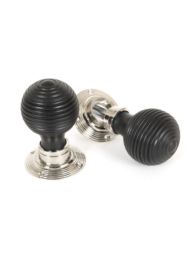Ebony and Polished Nickel Beehive Mortice/Rim Knob Set
