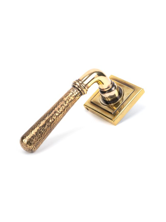 Aged Brass Hammered Newbury Lever on Rose Set (Square) - Unsprung