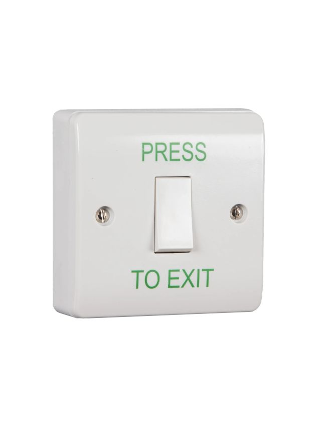 Zoo Hardware Standard Retractable Switch Button c/w White Back Box - "Press to Exit"