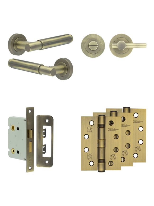Complete Bloom Door Handle Pack - Bathroom - Antique Brass - By Frelan Hardware - JE-B6A2-AB