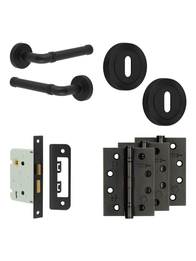 Complete Midtown Door Handle Pack - Sashlock - Matt Black - 76mm / 4-inch Hinges - JE-G8A8-MB