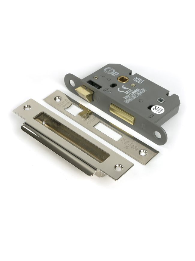 Polished Nickel 2½" Heavy Duty Bathroom Mortice Lock