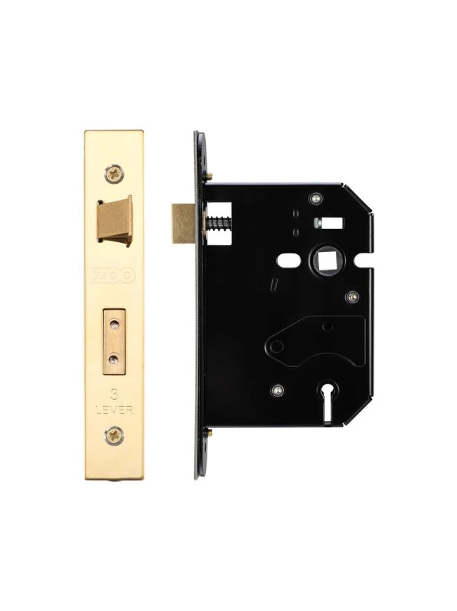 Zoo Hardware 3 Lever Replacement Sash Lock - 76mm c/w PVD Forend and Strike