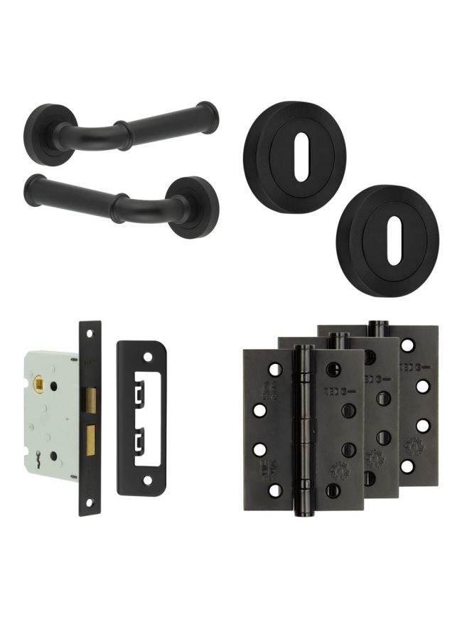 Complete Classic Door Handle Pack - Sashlock - Matt Black - 76mm / 4-inch Hinges - JE-A8A8-MB