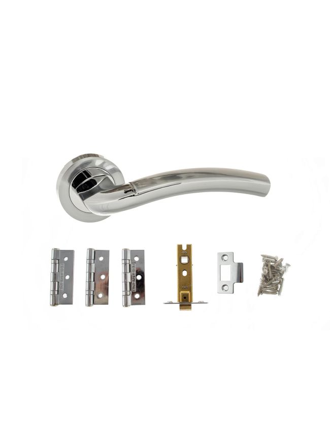 Atlantic Crest Door Pack Bundle (3" Latch + 3"x2" Hingesx3) - Satin Chrome/Polished Chrome