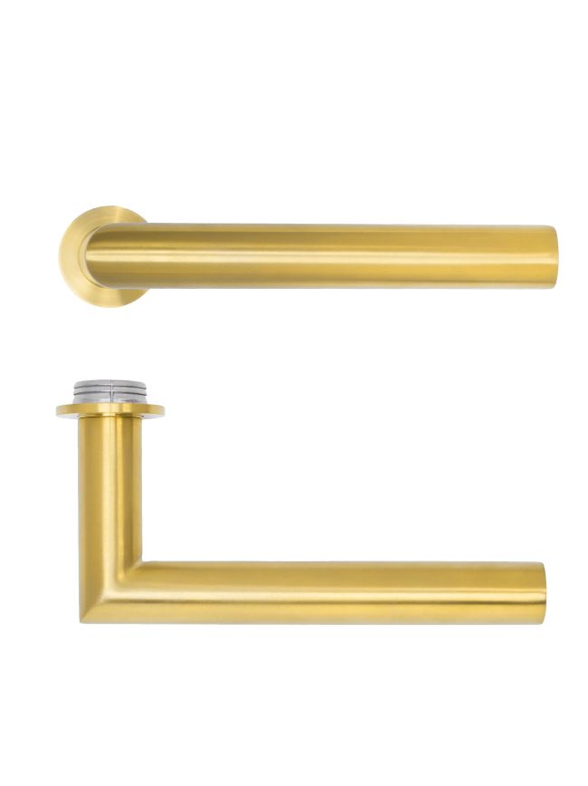 Zoo Hardware Lugano Lever on 32mm Round Mini Rose - PVD Satin Brass