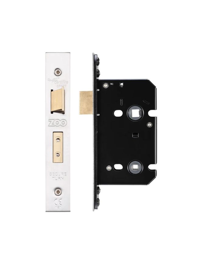 Zoo Hardware Bathroom Lock - 64mm C/W PVD Forend and Strike - Satin Stainless