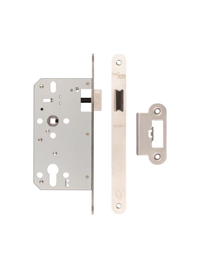 72mm Satin Stainless Steel Din Euro Latch Radiused 60mm Backset - By Frelan Hardware - JL-DL60RSSS
