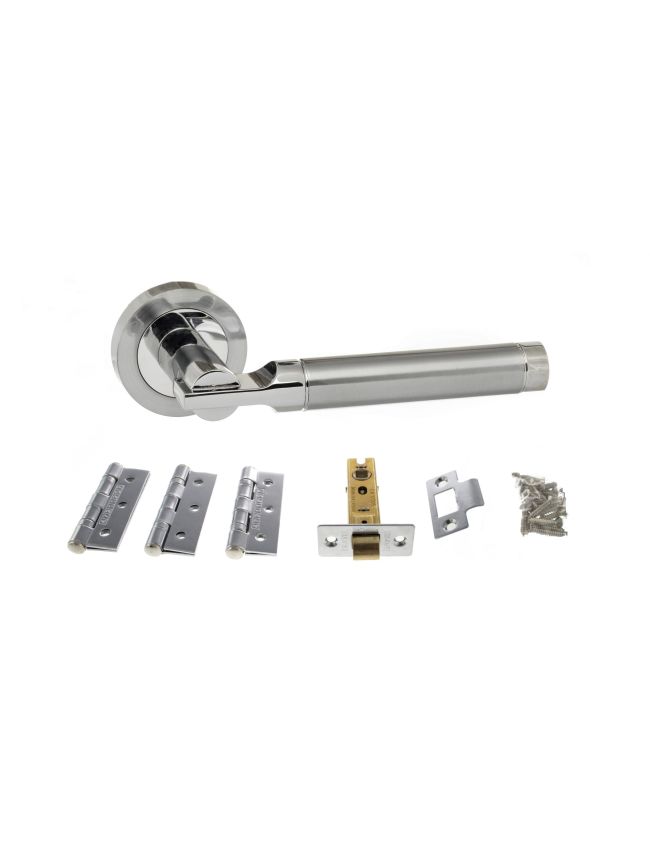 Atlantic Dakota Door Pack Bundle (2.5" Latch, 3"x2" Hingesx3) - Satin Chrome/Polished Chrome