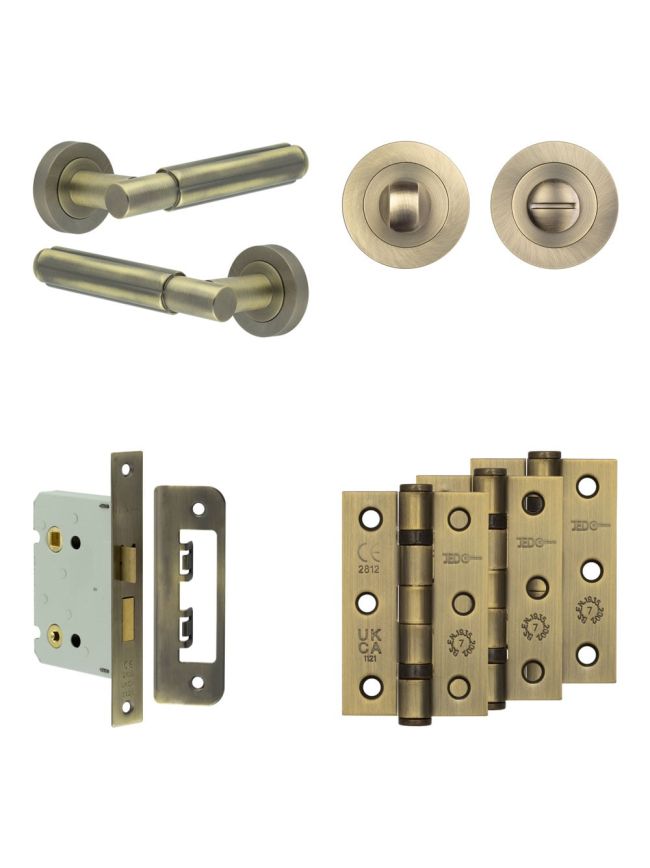 Complete Bloom Door Handle Pack - Bathroom - Antique Brass - By Frelan Hardware - JE-B6B3-AB