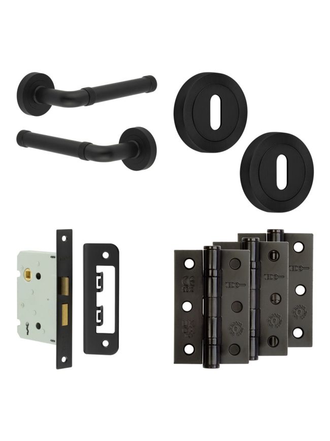 Complete Midtown Door Handle Pack - Sashlock - Matt Black - 76mm / 3-inch Hinges - JE-G8B8-MB