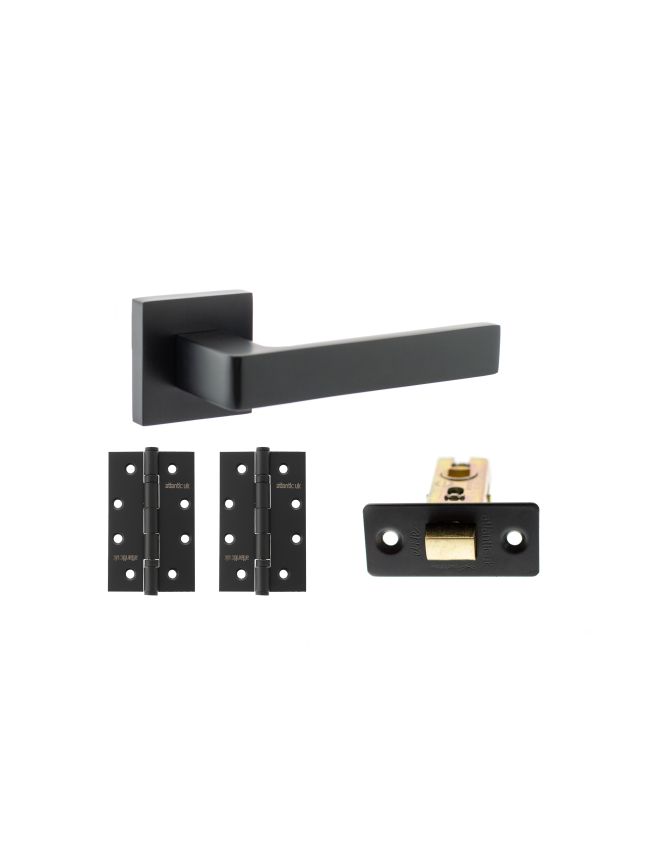 STATUS Montana Door Handle Pack (Latch Set - 3" CE Latch, 4" Slim Knuckle Hinges x2) - Matt Black