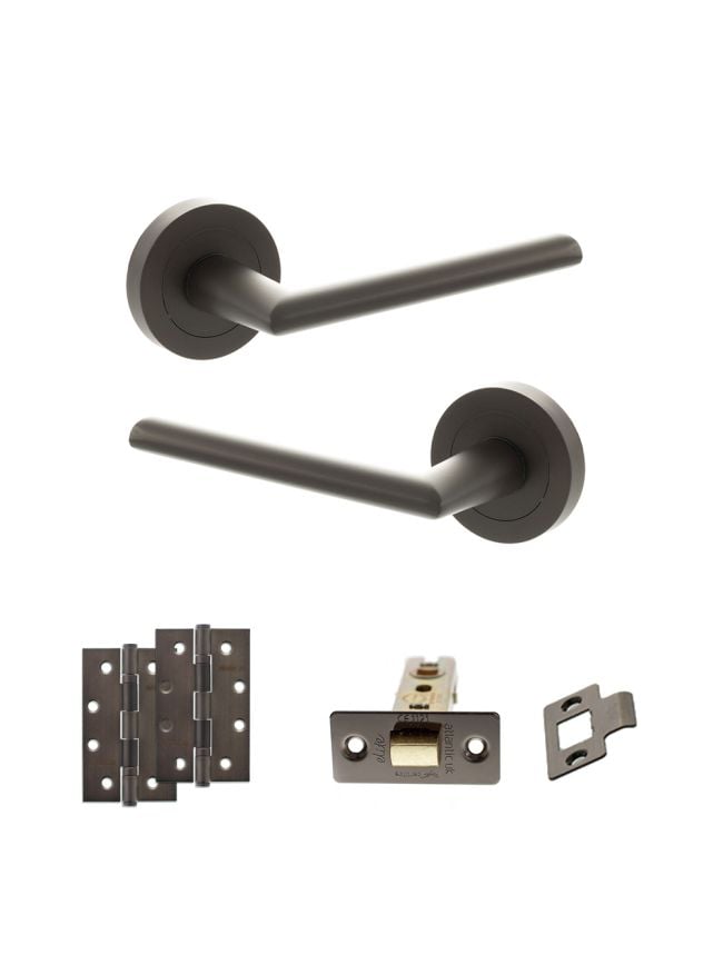 STATUS Alabama Door Handle Pack (Latch Set - 3" CE Latch, 4" Slim Knuckle Hinges x2) - Urban Dark Bronze