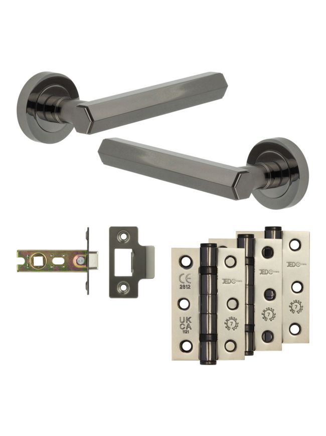 Complete Hex Door Handle Pack - Internal Doors - Black Nickel - 64mm / 3-inch Hinges - JE-C1B-BN