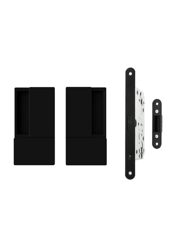 AGB Wave Flush Door Handle & Euro Profile Lock Set - Matt Black