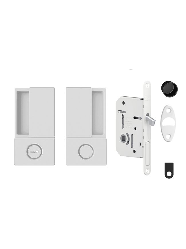 AGB Wave Flush Pocket Door Handle & Bathroom Lock Set - White