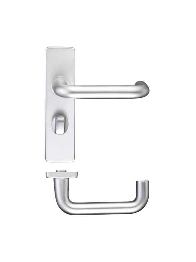 Zoo Hardware Return to Door Lever on Bathroom Backplate - Satin