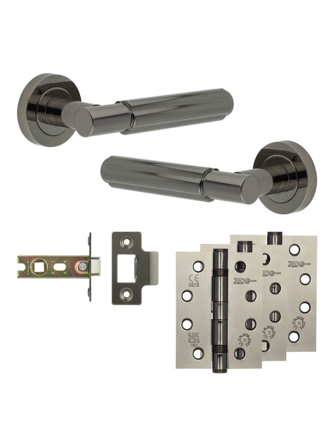 Complete Bloom Door Handle Pack - Internal Doors - Black Nickel - 64mm / 4-inch Hinges - JE-B1A-BN