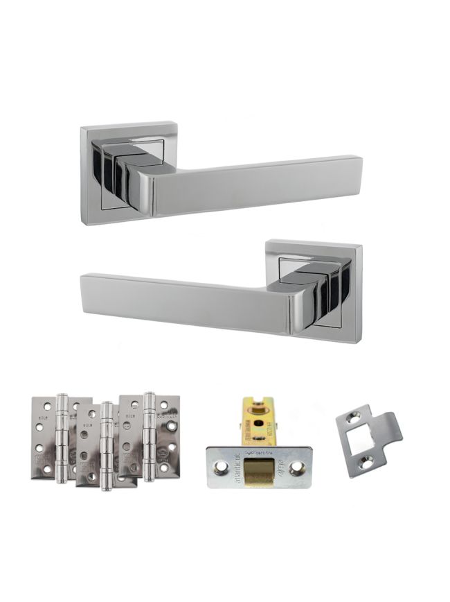 STATUS Montana Door Handle Pack (Latch Set - 2.5" CE Latch, 4" Fire Rated Hinges x3) - Polished Chrome