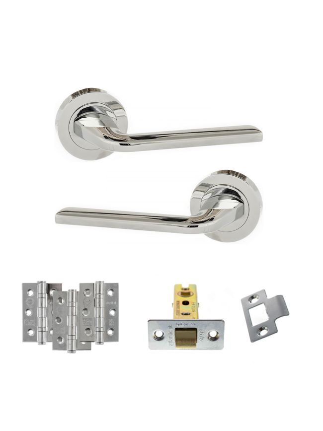 Eco Surf Door Handle Pack (Latch Set - 2.5" CE Latch, 3" Fire Rated Hinges x3) - Polished Chrome