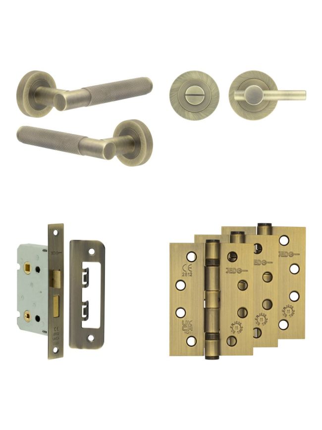Complete Bari Door Handle Pack - Bathroom - Antique Brass - By Frelan Hardware - JE-D5A2-AB