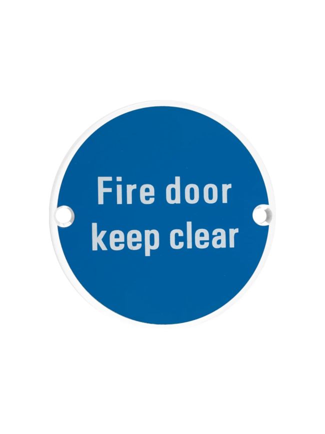 Zoo Hardware Fire Door Keep Clear - 76mm dia - White