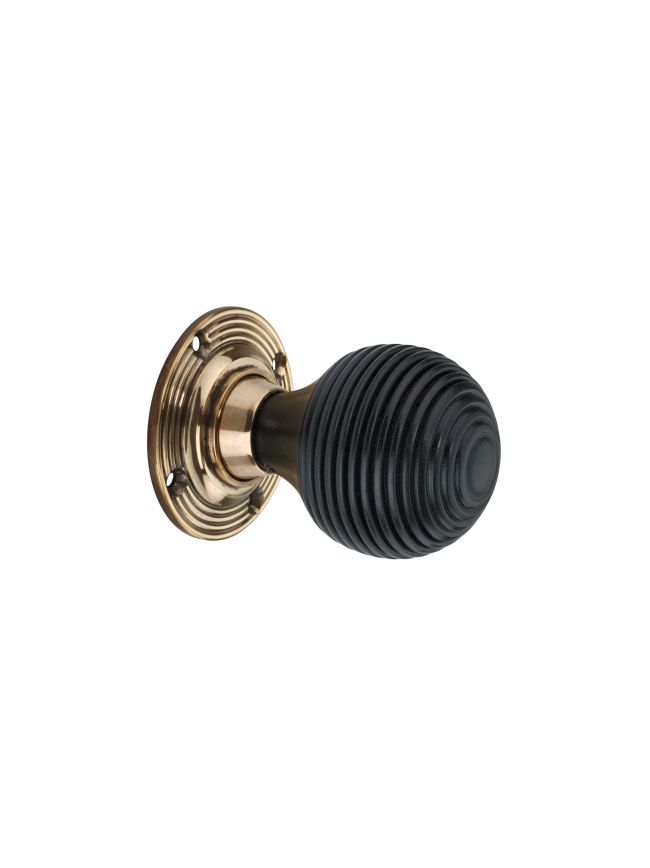 Ebonised Beehive Rim/Mortice Door Knob Aged Brass