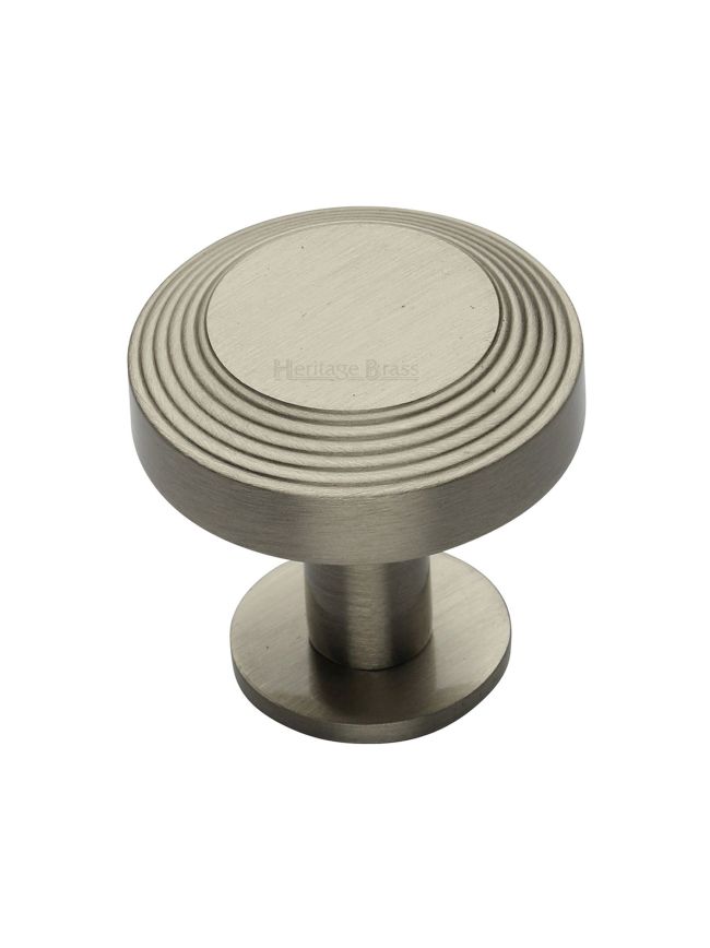 Heritage Brass Cabinet Knob Ridge Design with Rose 38mm Satin Nickel finishUK Registered Design Number 6194410