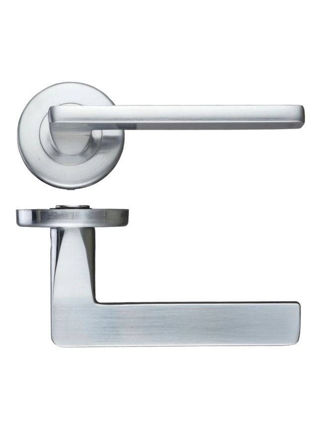 Zoo Hardware Leon lever on round rose - Satin Chrome