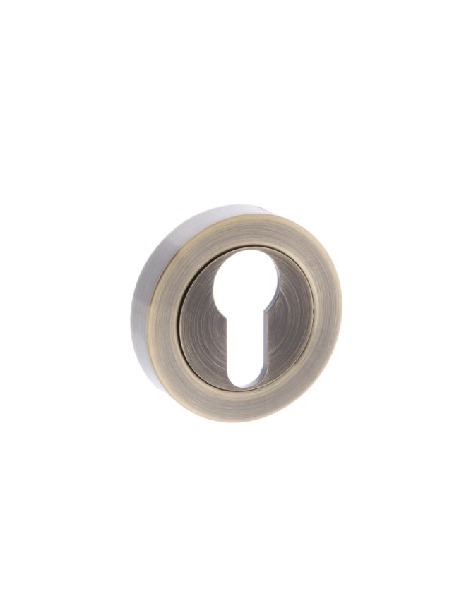 Old English Euro Escutcheons - Antique Brass (Pair)