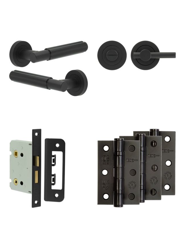Complete Bloom Door Handle Pack - Bathroom - Black - By Frelan Hardware - JE-B6B2-MB